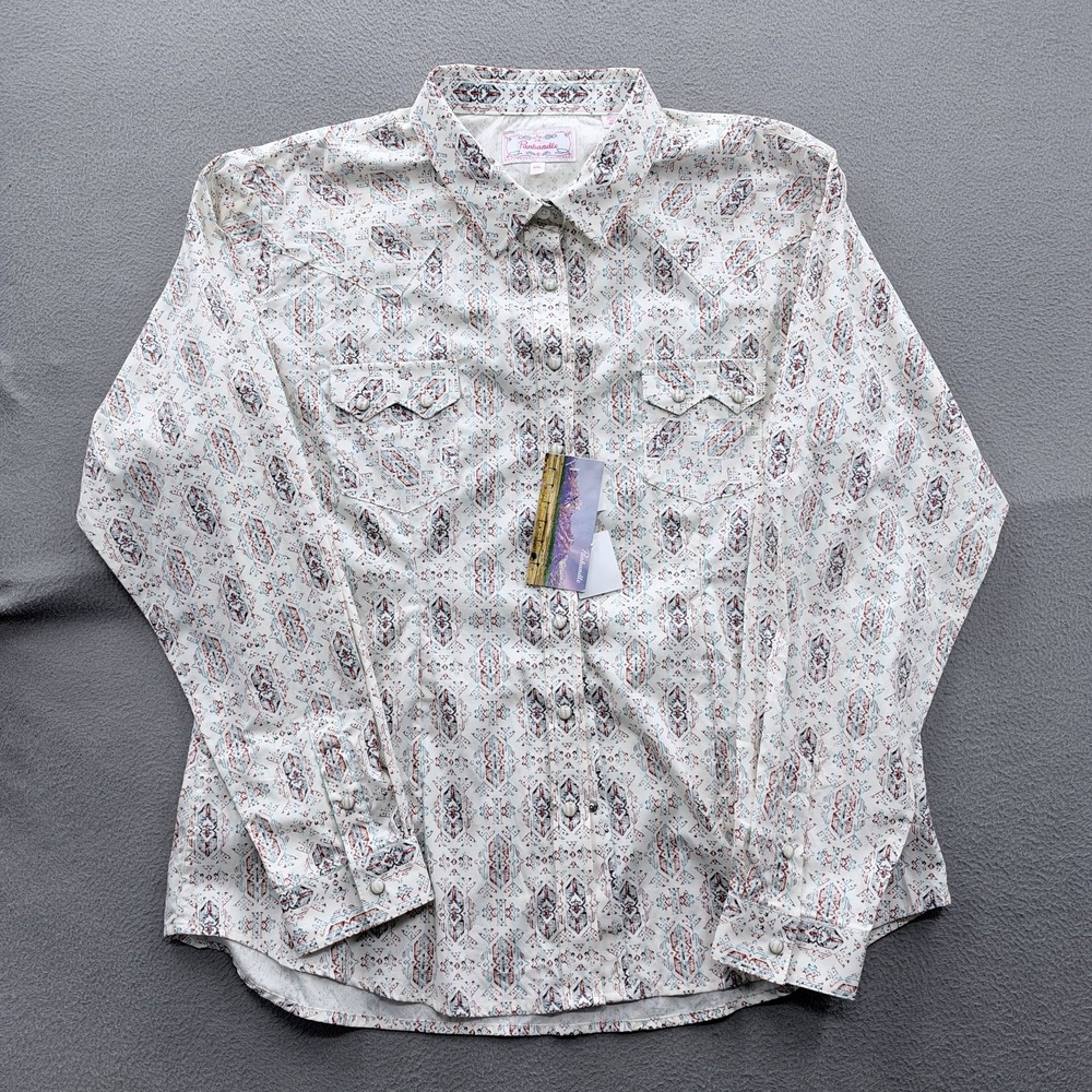 Panhandle Shirt Womens 2XL Beige Aztec Print Western Snap Long Sleeve Cotton